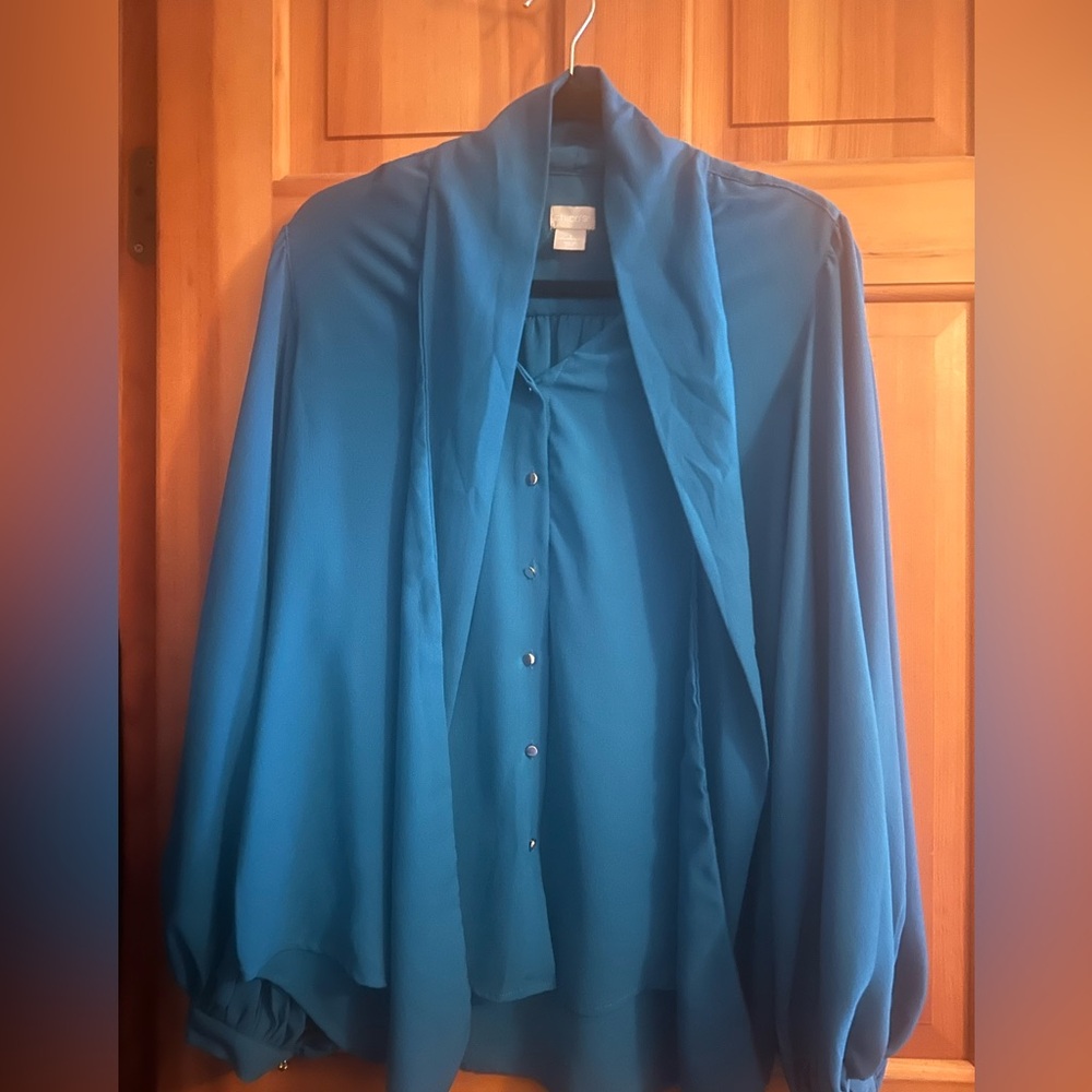 Chico's Teal Button-Front Blouse with Neck Tie